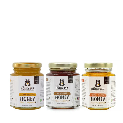 6 oz Honey Sample Pack- Clover, Wildflower, and Orange Blossom - Raw and Unfiltered