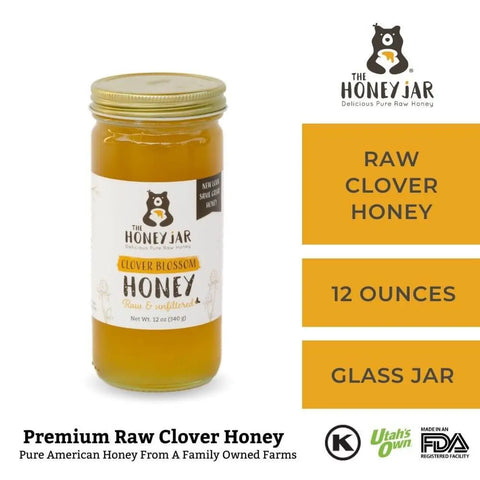 raw clover honey in glass jar 12 oz